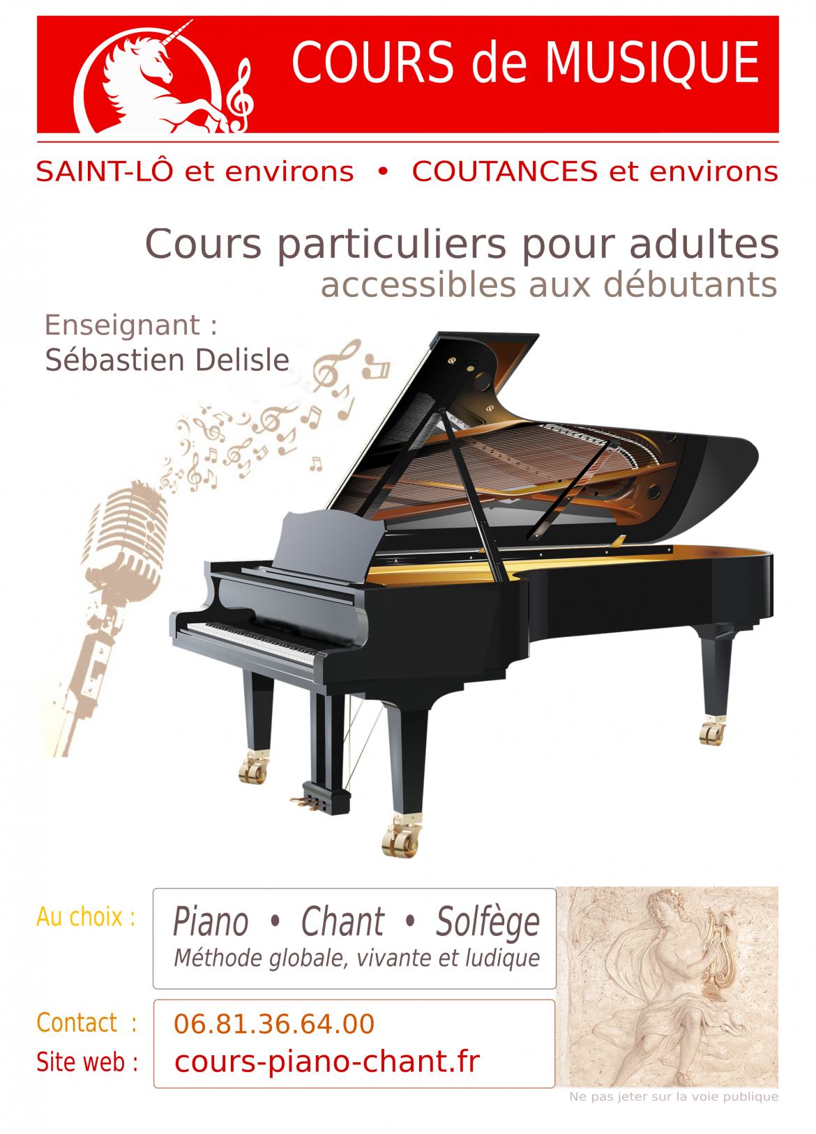 Affiche Cours de Piano et de Chant à Coutances et Saint-Lô - Sébastien Delisle